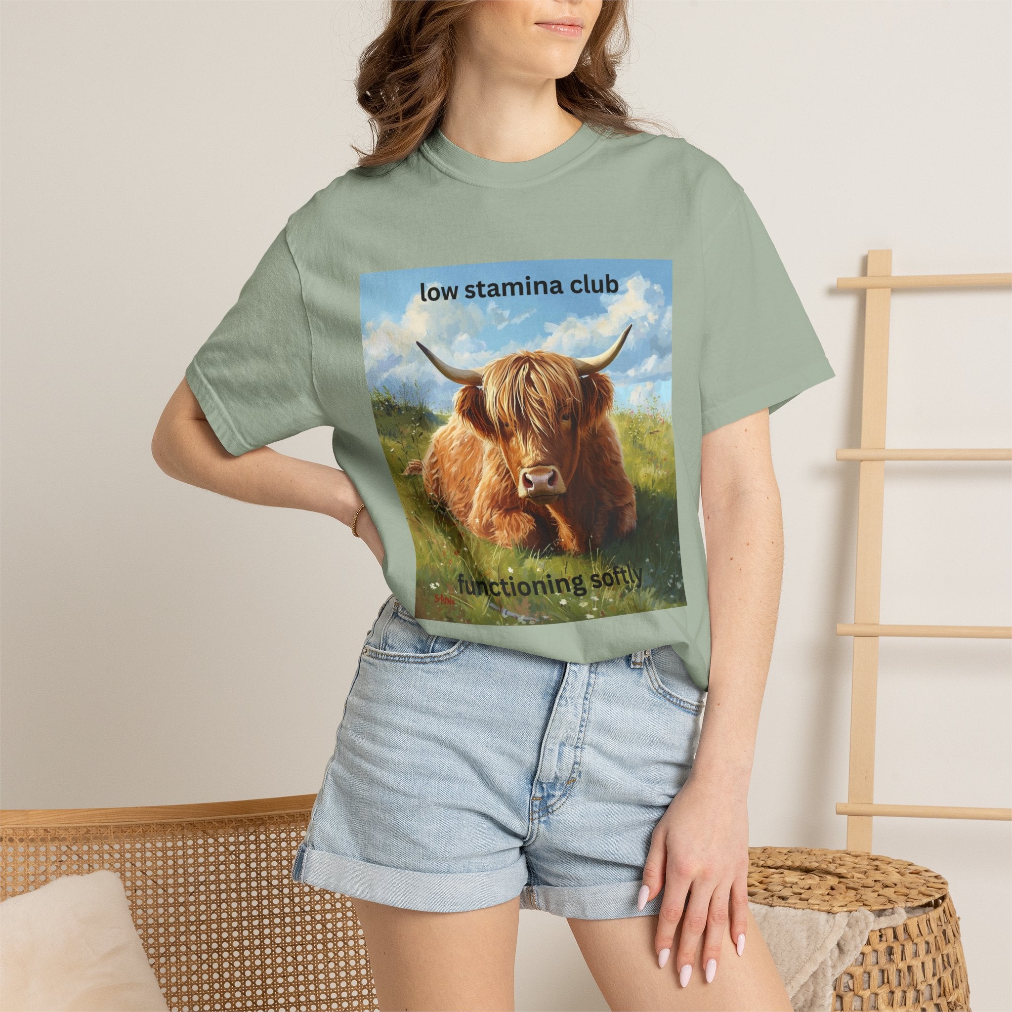Low Stamina Club T-Shirt Cozy Highland Cow Graphic Tee