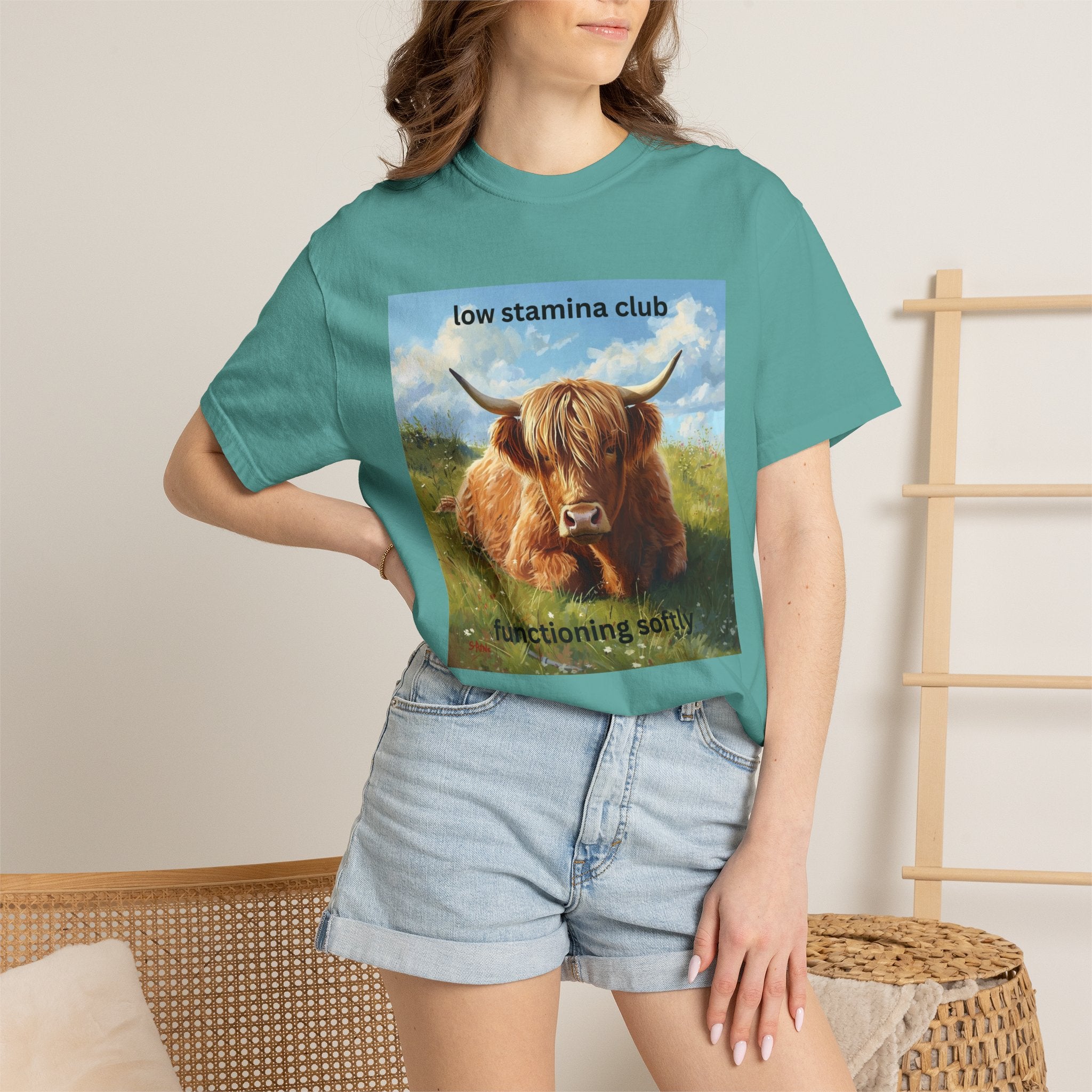 Low Stamina Club T-Shirt Cozy Highland Cow Graphic Tee