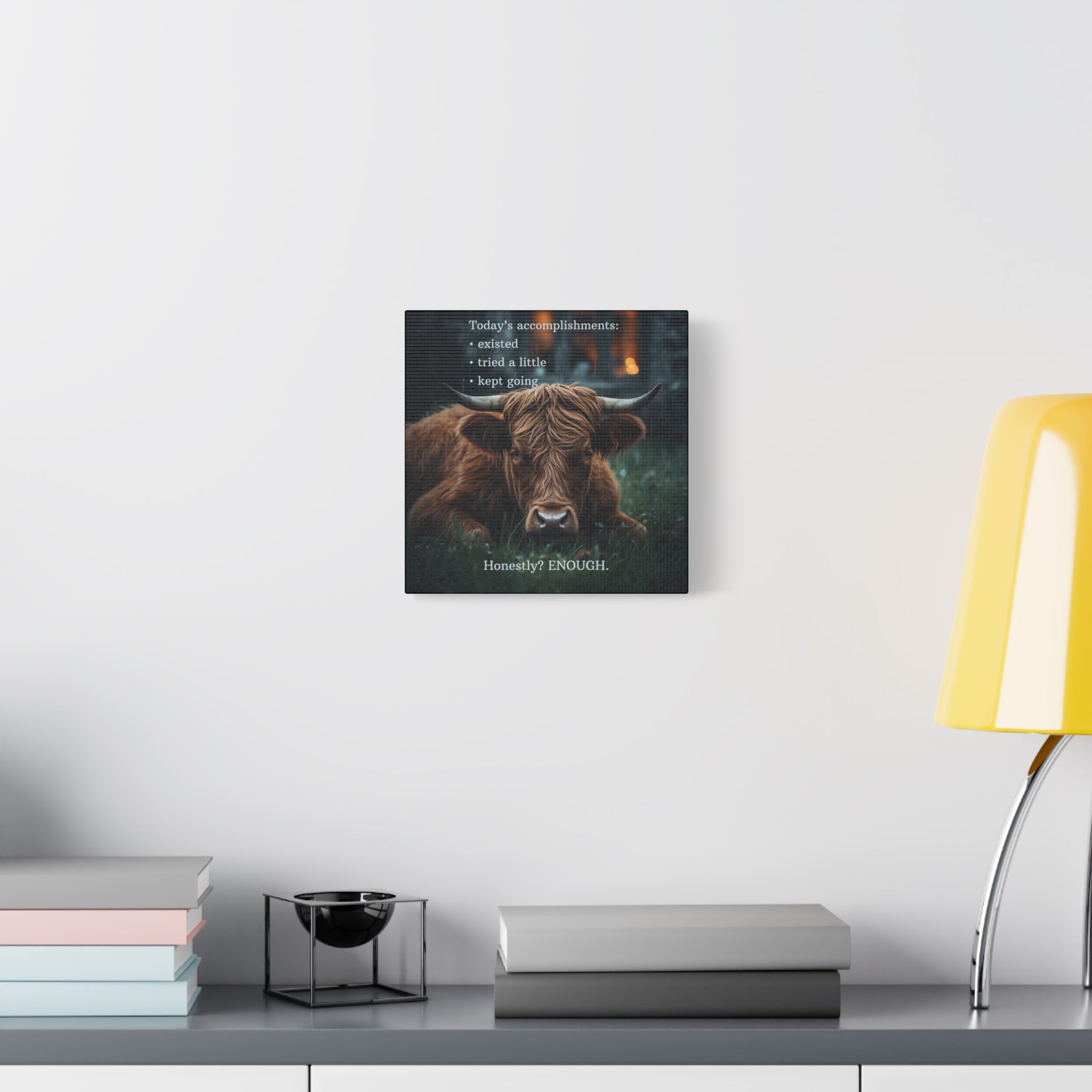 Low Energy Day Print Cozy Highland Cow Wall Art for Gentle Living