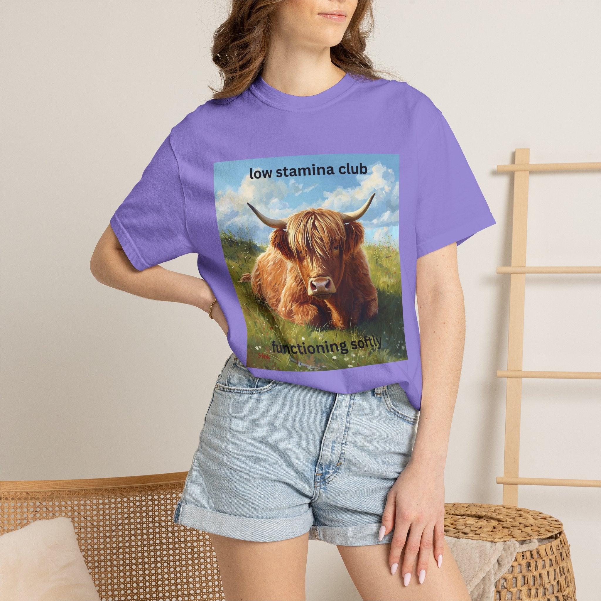 Low Stamina Club T-Shirt Cozy Highland Cow Graphic Tee