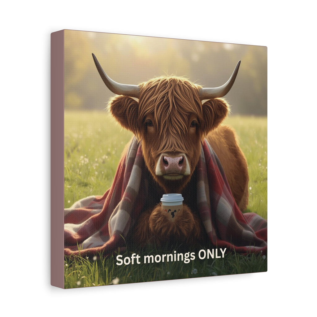 Soft Mornings Club Wall Art Highland Cow Cozy Printable for Slow Living