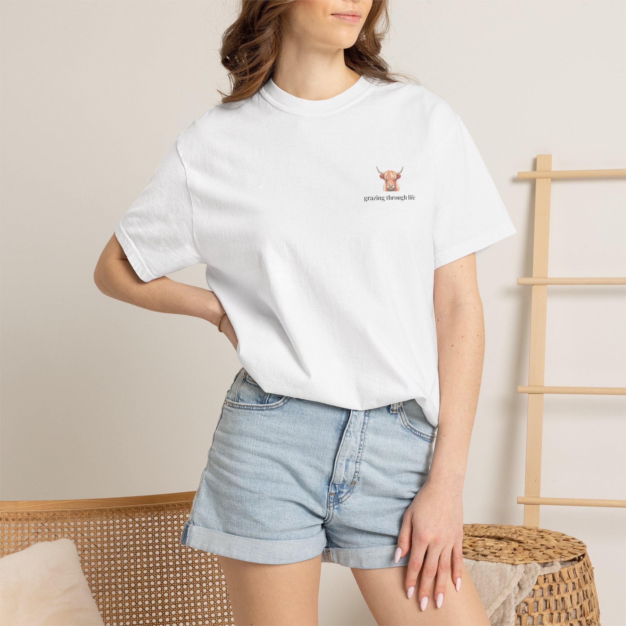 Grazing Through Life T-Shirt Minimal Highland Cow Cozy Graphic Tee
