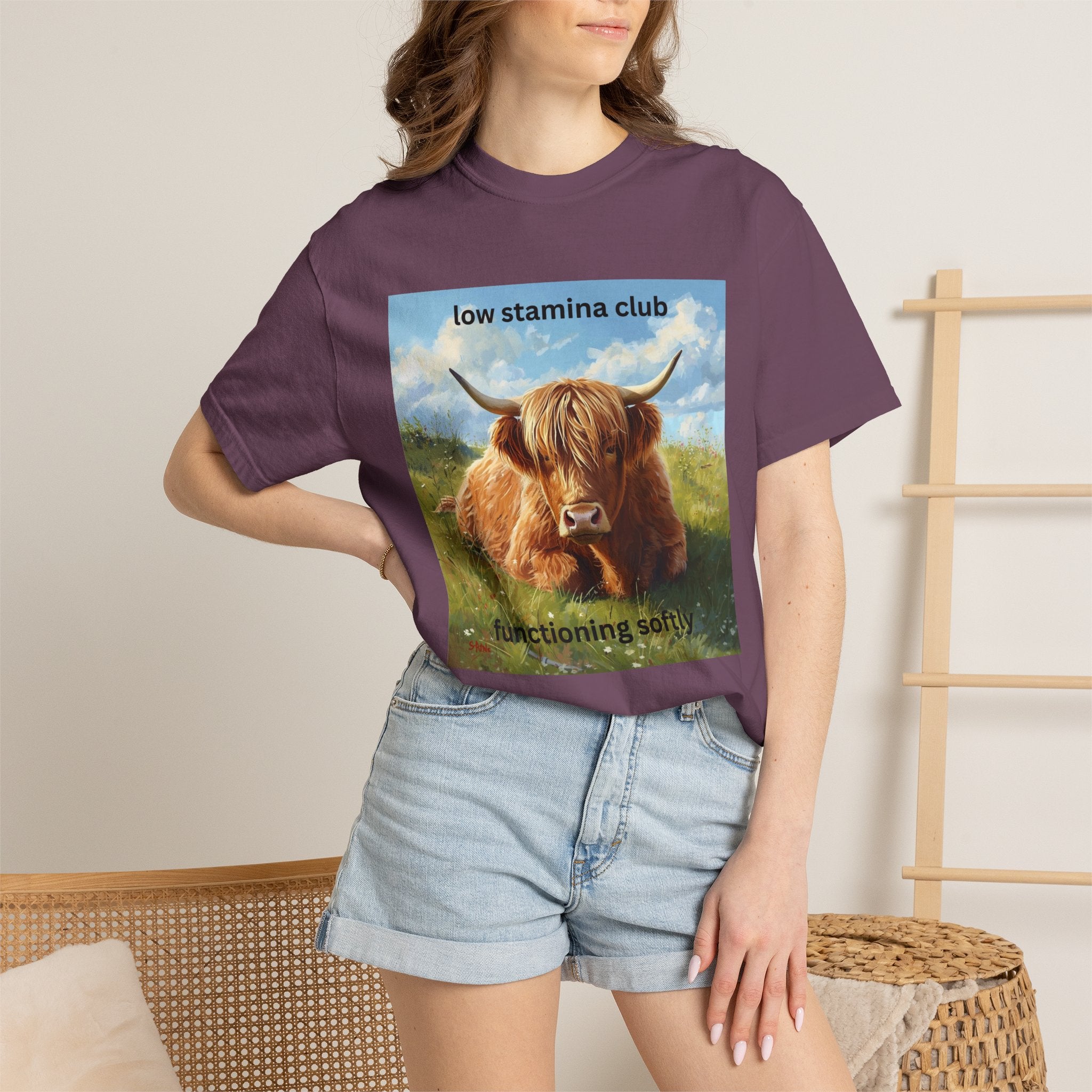 Low Stamina Club T-Shirt Cozy Highland Cow Graphic Tee