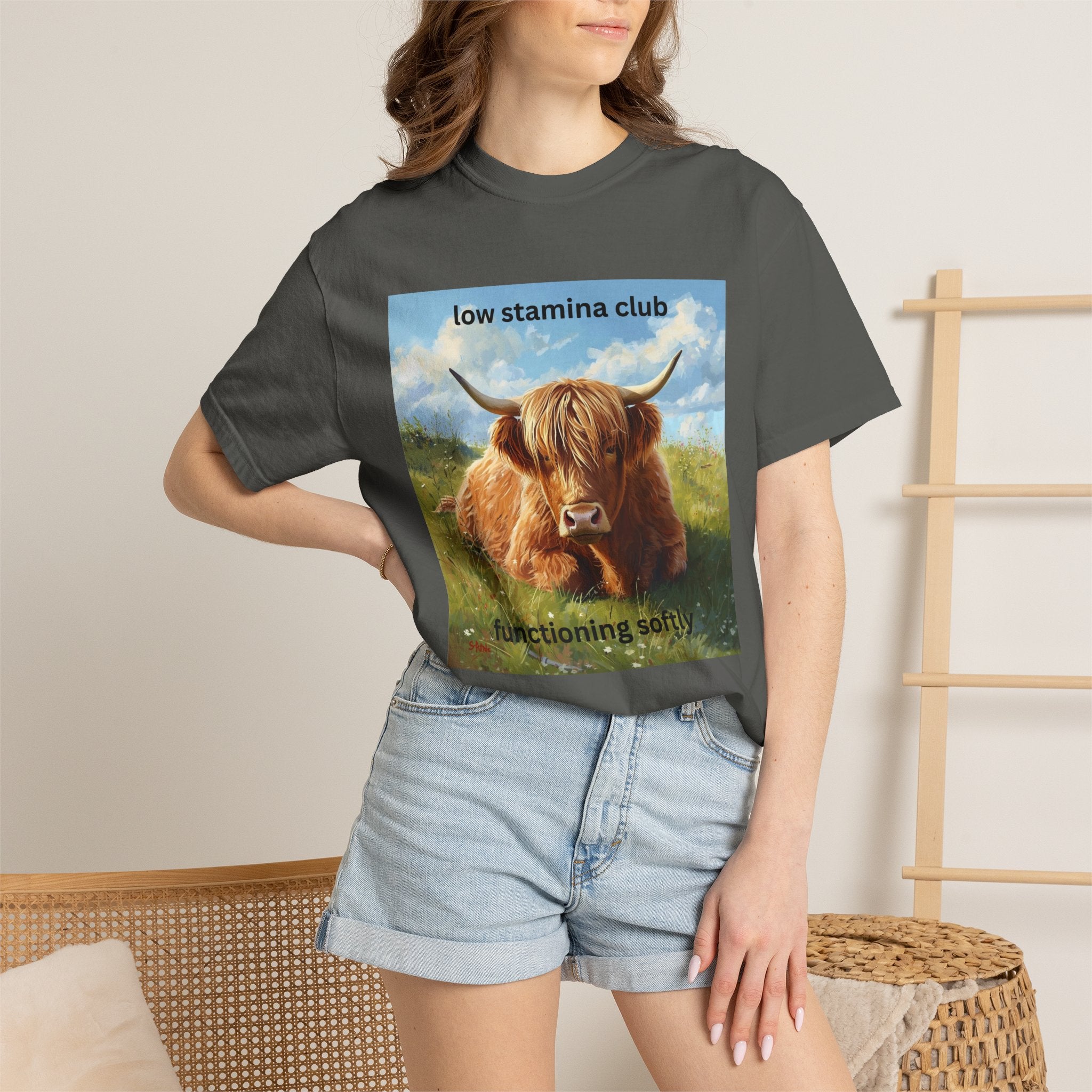 Low Stamina Club T-Shirt Cozy Highland Cow Graphic Tee