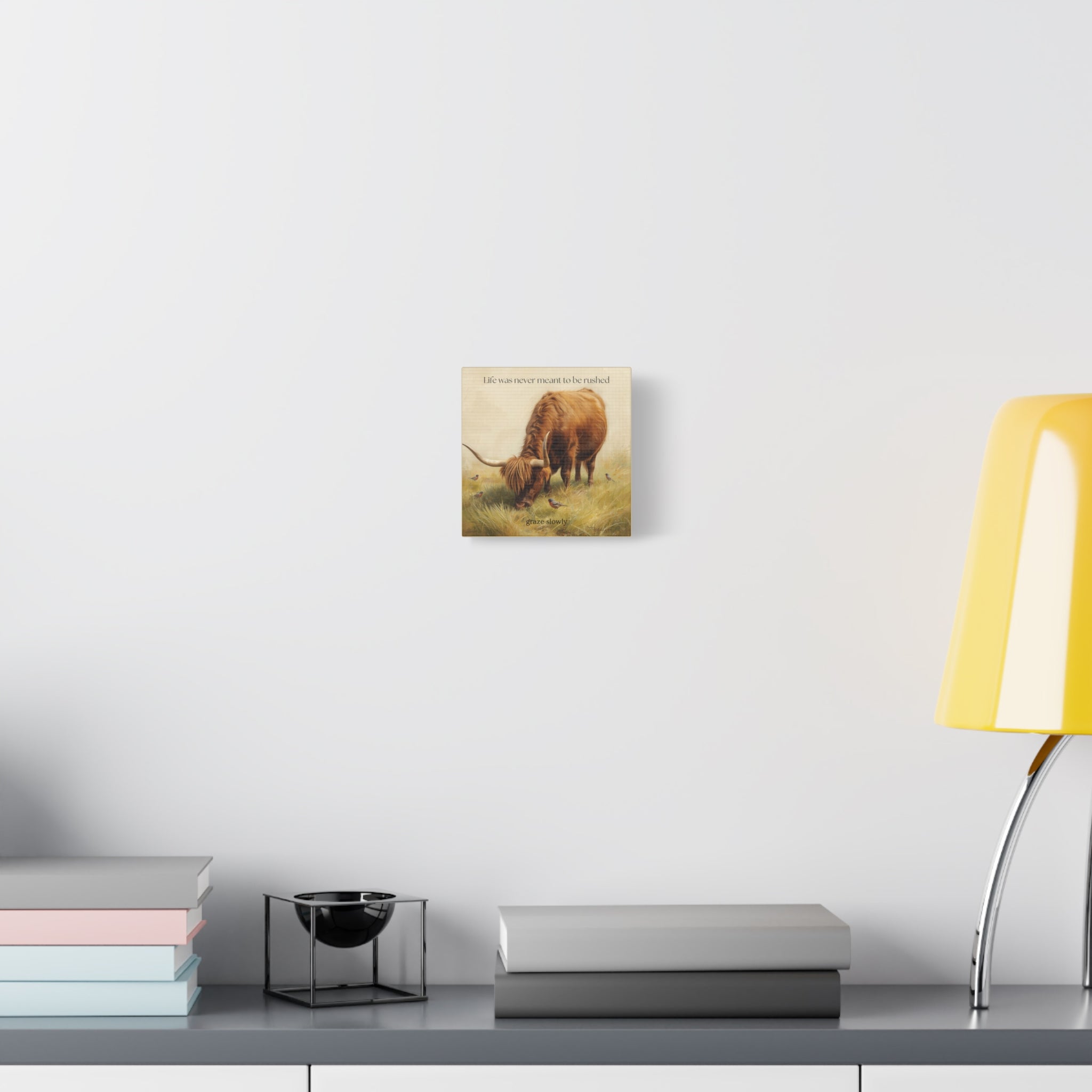 Graze Slowly Wall Art Minimal Highland Cow Print for Slow Living Spaces