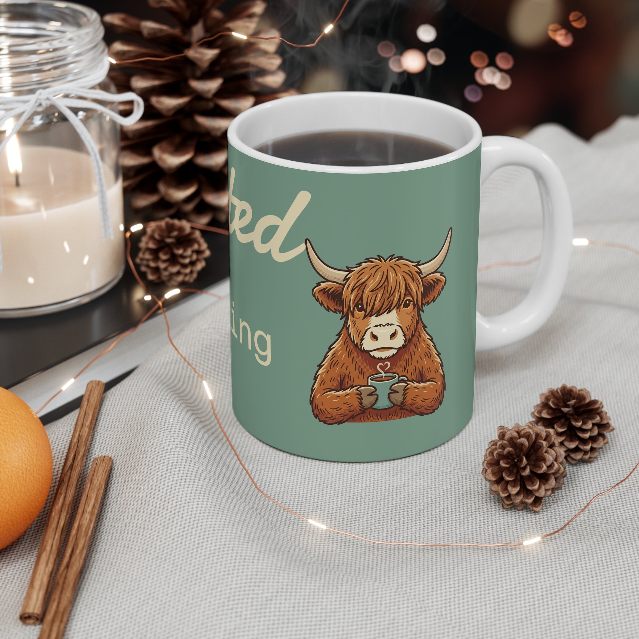 Caffeinated Grazing Cozy Highland Cow Coffee Mug