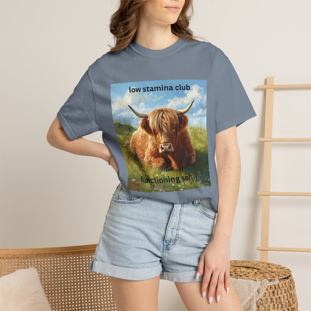 Low Stamina Club T-Shirt Cozy Highland Cow Graphic Tee
