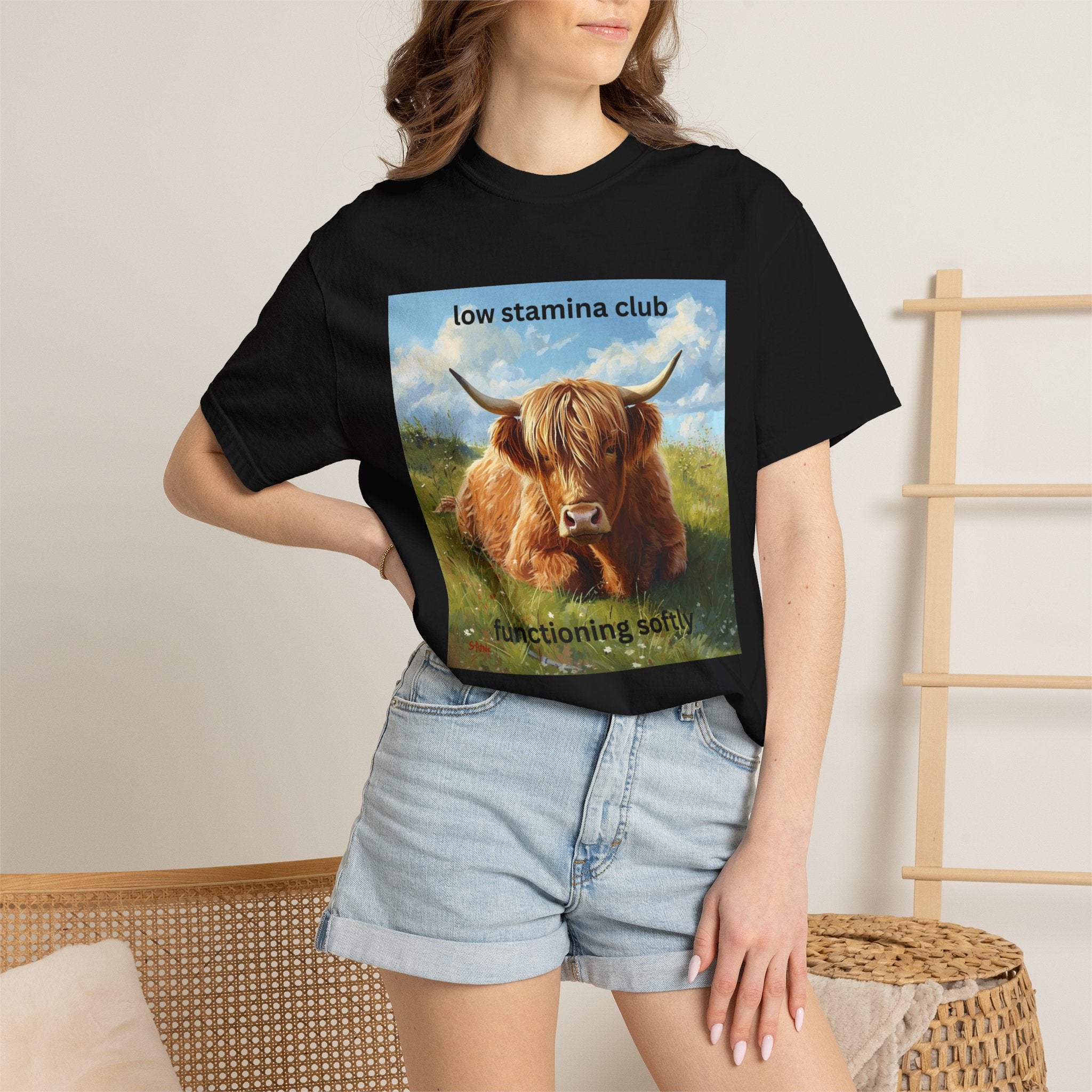 Low Stamina Club T-Shirt Cozy Highland Cow Graphic Tee