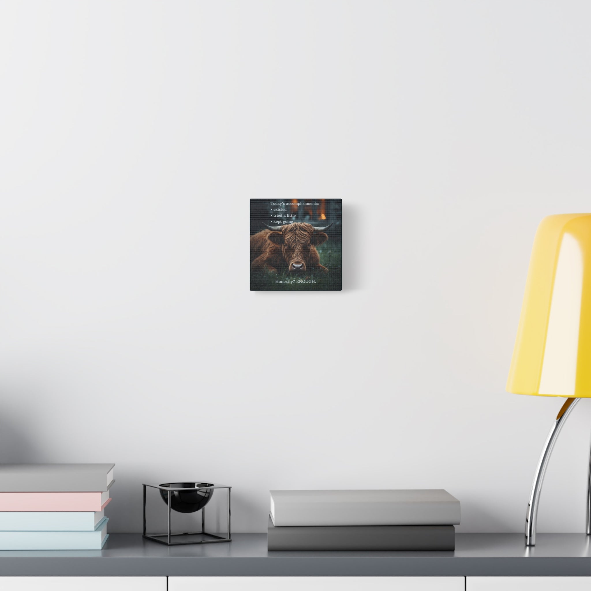 Low Energy Day Print Cozy Highland Cow Wall Art for Gentle Living