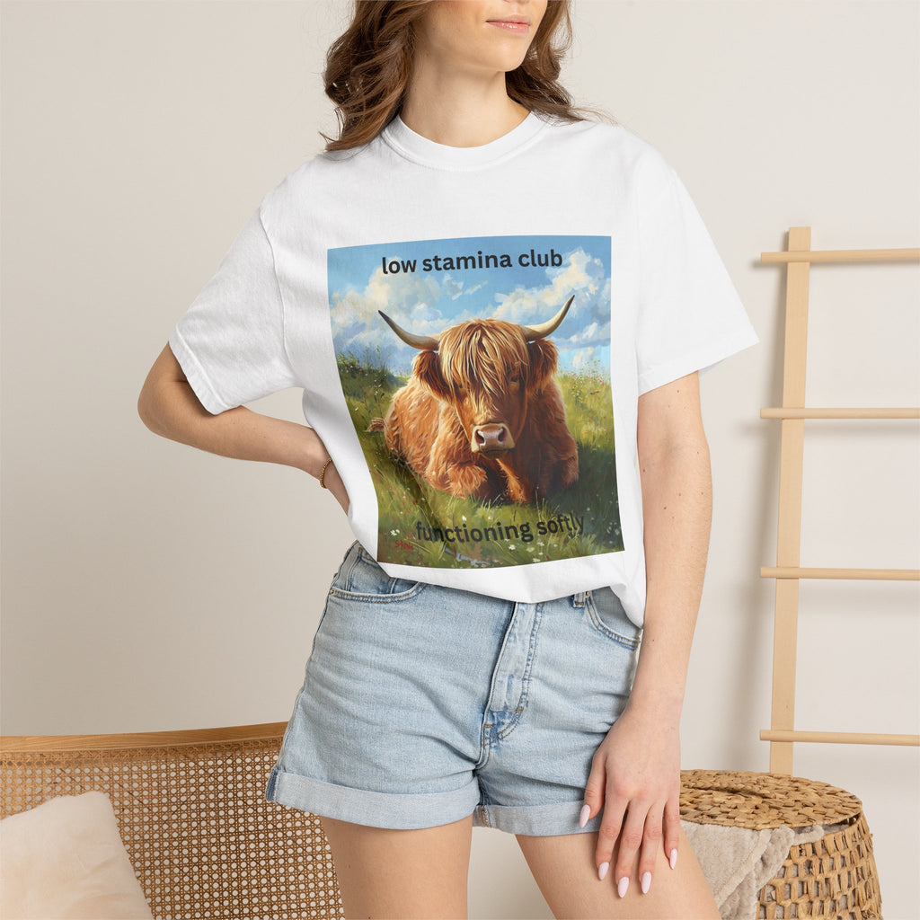 Low Stamina Club T-Shirt Cozy Highland Cow Graphic Tee