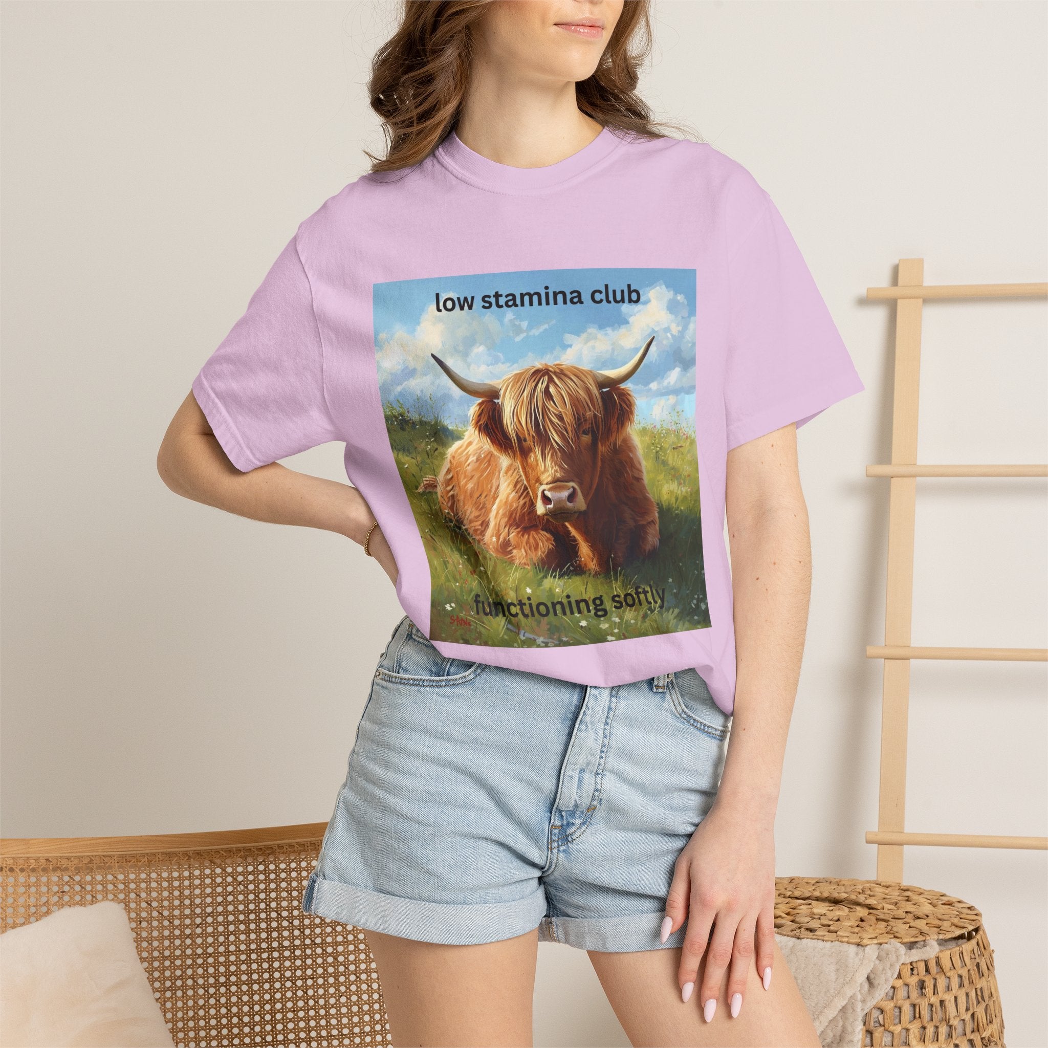 Low Stamina Club T-Shirt Cozy Highland Cow Graphic Tee